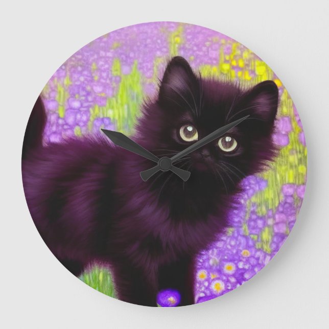 Grande Horloge Ronde Gustav Klimt Black Kitten (Recto)