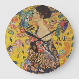 Grande Horloge Ronde Gustav Klimt - Lady Avec Ventilateur