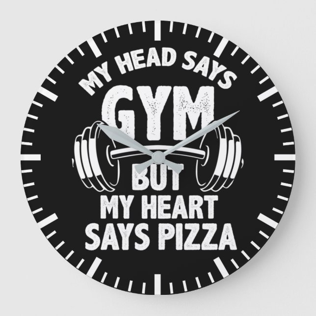 Grande Horloge Ronde Gym vs Pizza - Gym Amusant, Humour d'entraînement (Recto)