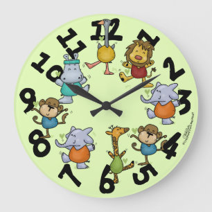 Grande Horloge Ronde Gymnase Jungle Exercice Animaux
