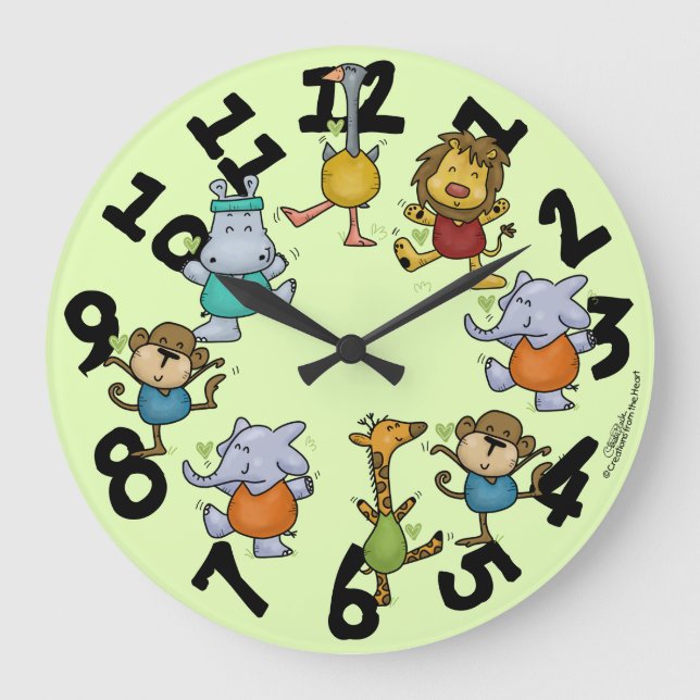 Grande Horloge Ronde Gymnase Jungle Exercice Animaux (Recto)