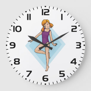 Grande Horloge Ronde Gymnaste Féminine en Justaucorps Violet
