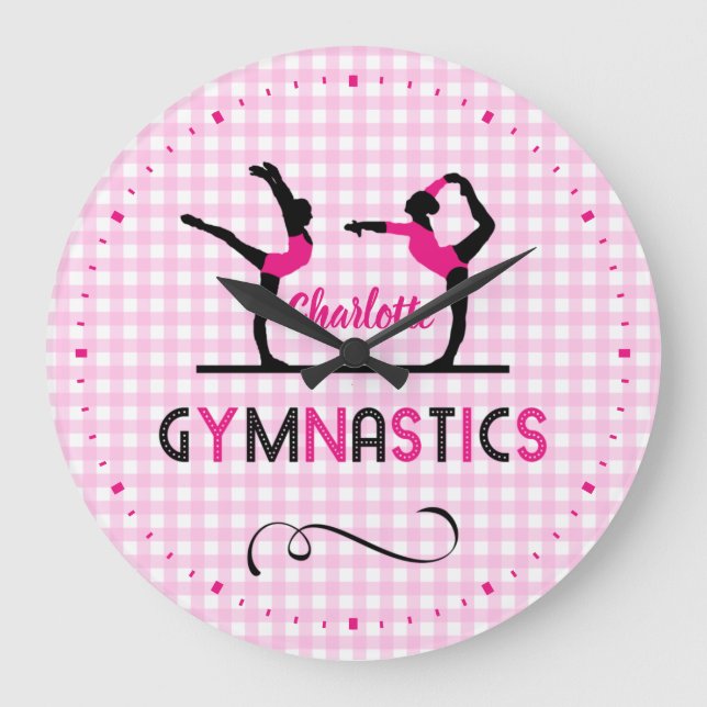 Grande Horloge Ronde Gymnastics Gymnaste Figures Cute Pink Personalized (Recto)