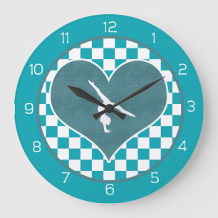 Grande Horloge Ronde Gymnastique Turquoise Green À damiers