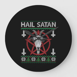 Grande Horloge Ronde Hail Satan Tête de chèvre Pentagram Funny Satanic 