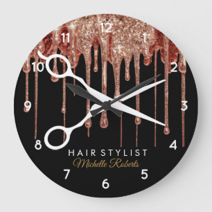Grande Horloge Ronde Hairstyliste de la Parties scintillant d'or noir m