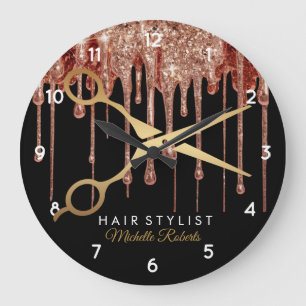 Grande Horloge Ronde Hairstyliste de la Parties scintillant d'or noir m