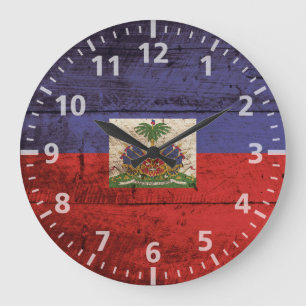 Grande Horloge Ronde Haïti Flag on Old Wood Grain