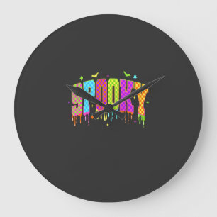 Grande Horloge Ronde Halloween à carreaux effrayant