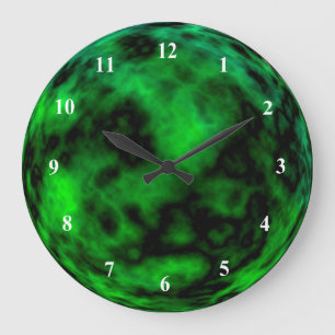 Grande Horloge Ronde Halloween Abstrait au vert d'émeraude de Neon