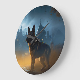 Grande Horloge Ronde Halloween allemand shepherd effrayant