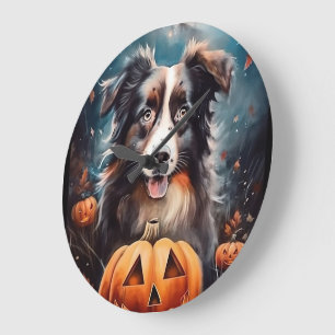 Grande Horloge Ronde Halloween Berger Australien Avec La Peur Citrouill