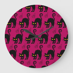 Grande Horloge Ronde Halloween Chat : Abstrait Motif sans couture