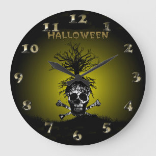 Grande Horloge Ronde Halloween design avec Skull and Spooky Tree