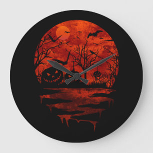 GRANDE HORLOGE RONDE HALLOWEEN ÉPOUVANTABLE LUNE ROUGE
