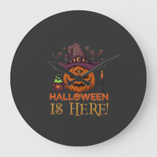 Grande Horloge Ronde Halloween Est Là Chapeau De Sorcière Citrouille Ch