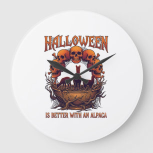 Grande Horloge Ronde Halloween Est Meilleur Alpaga Crânes Orange Araign