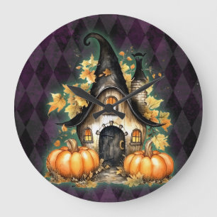 Grande Horloge Ronde Halloween Gothique Automne Fée Cottage Purple Jacq
