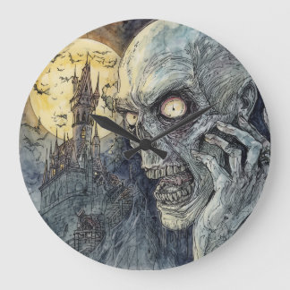 Grande Horloge Ronde Halloween, Horreur, Clair de lune sur les damnés