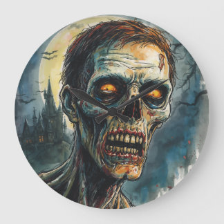 Grande Horloge Ronde Halloween, Horreur, Zombie, Yeux de la pleine lune
