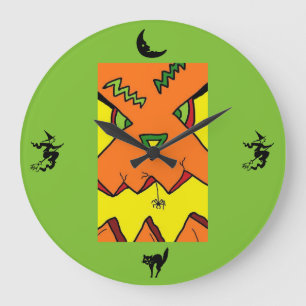 Grande Horloge Ronde Halloween Jack O-Lantern et Spider Clock
