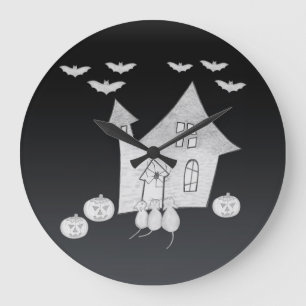 Grande Horloge Ronde Halloween la nuit avec Haunted House, chauves-sour