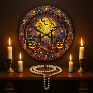 Grande Horloge Ronde Halloween La Récolte Hantée Thématique