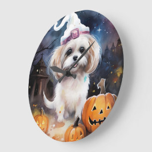 Grande Horloge Ronde Halloween Malti Tzu Avec Peur Citrouille
