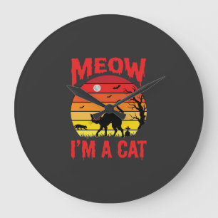 Grande Horloge Ronde Halloween Miaou Je suis un chat Rétro Coucher de s
