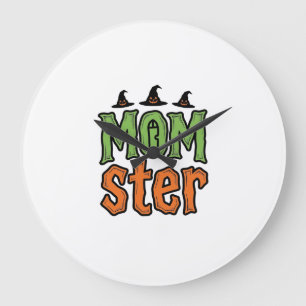 Grande Horloge Ronde Halloween Momster Vintage Mom Conception de T-Shir