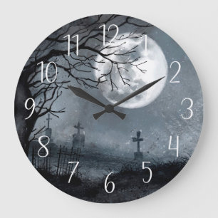 Grande Horloge Ronde Halloween nuit d'horreur, Lune, Scène de cimetière