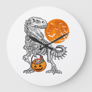 Grande Horloge Ronde Halloween pour garçons enfants squelette de dinosa