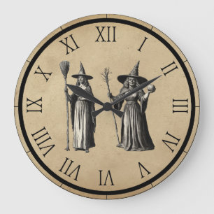 Grande Horloge Ronde Halloween sorcière Éffrayante une Pleine lune