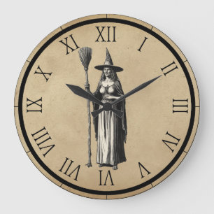 Grande Horloge Ronde Halloween sorcière Éffrayante une Pleine lune