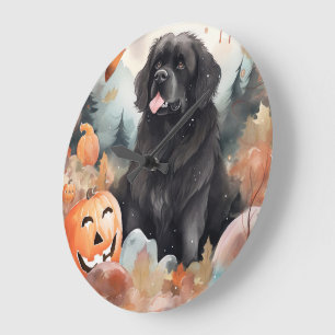 Grande Horloge Ronde Halloween Terre-Neuve avec la peur Citrouille