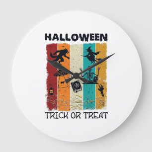 Grande Horloge Ronde Halloween Trick Or Treat Loup-Garou Sorcière Squel