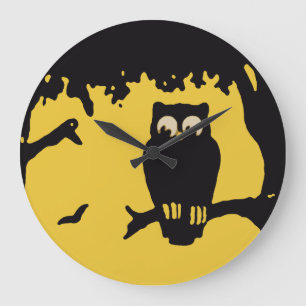 Grande Horloge Ronde Halloween vintage, hibou effrayant dans un arbre a