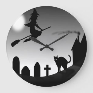 GRANDE HORLOGE RONDE HALLOWEEN WITCH SILHOUETTE
