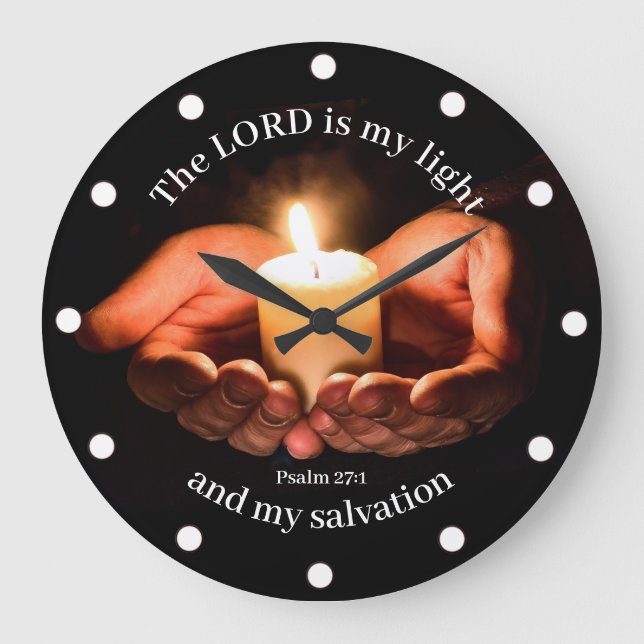 Grande Horloge Ronde Hands Holding Lighted Candle with Bible message (Recto)