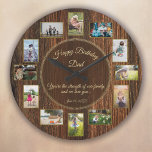 Grande Horloge Ronde Happy Birthday Papa Rustic Wood Photo de modèle<br><div class="desc">Wish your Dad Happy Birthday and tell him how much his family loves him... This masculine rustic wood, family photo collage matriplate hold 12 photos of the people who love Dad the most ! Toutes parts de this handsome design are fully customizable. Just go to the dropdown menu under Personalize...</div>