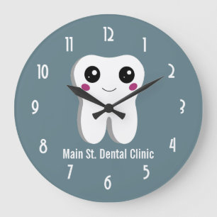 Grande Horloge Ronde Happy Dental Tooth Smiling Cute Drawing