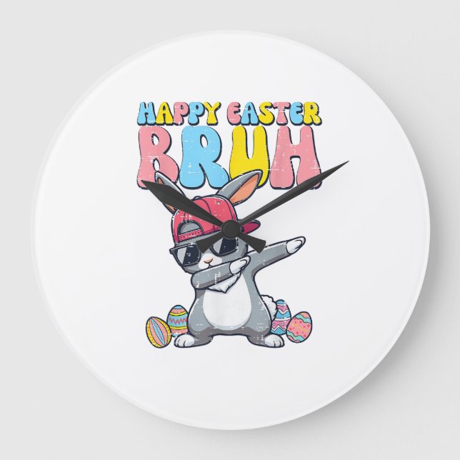 Grande Horloge Ronde Happy Easter Bruh Bunny Dab Rabbit Dance Boys Kids (Recto)