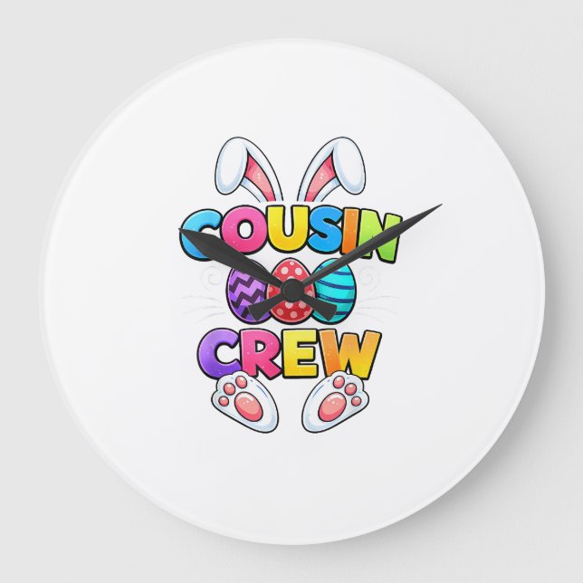 Grande Horloge Ronde Happy Easter Cousin Crew Bunny Family Matching Eas (Recto)