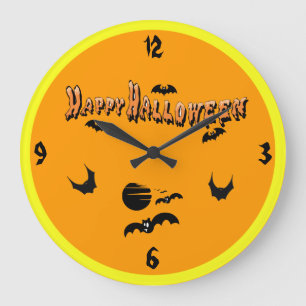 Grande Horloge Ronde Happy Halloween & Les chauves-souris -