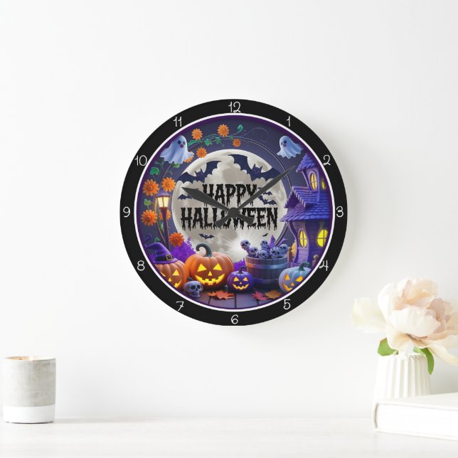 Grande Horloge Ronde Happy Halloween Spooky Night (Maison)