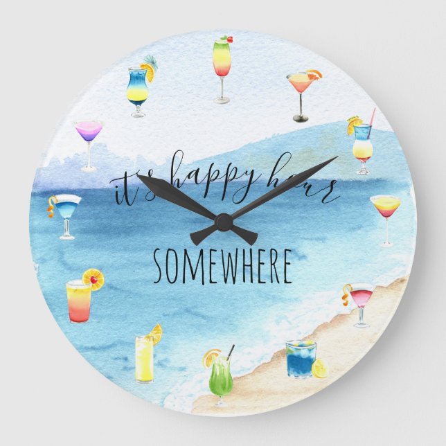 Grande Horloge Ronde Happy Hour Quelque part Cocktail tropical aquarell (Recto)