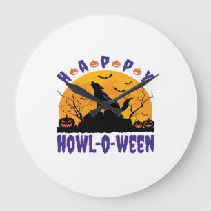 Grande Horloge Ronde Happy Howl O Ween Hurlement Halloween Chien Essent