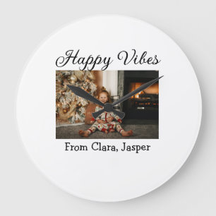 Grande Horloge Ronde Happy vibes enfants famille photo de Noël Invitati