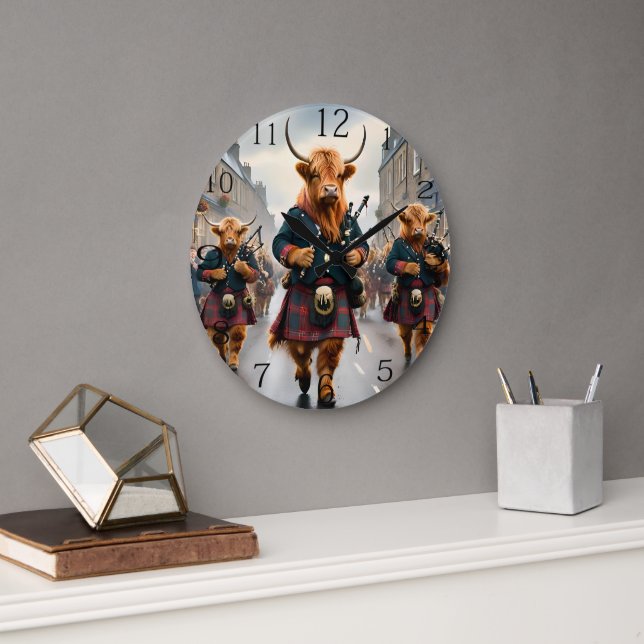 Grande Horloge Ronde Harmonie des Highlands : groupe de vaches highland (Bureau)
