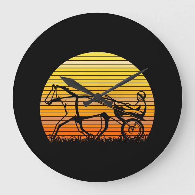 Grande Horloge Ronde Harnais Course Course Cheval Coucher de soleil Sil (Recto)